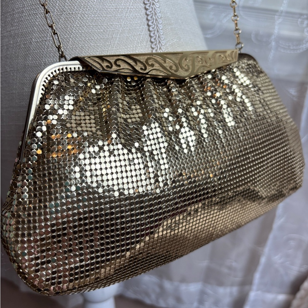 Whiting & Davis Gold Metal Mesh Crossbody Bag - Picture 5 of 14